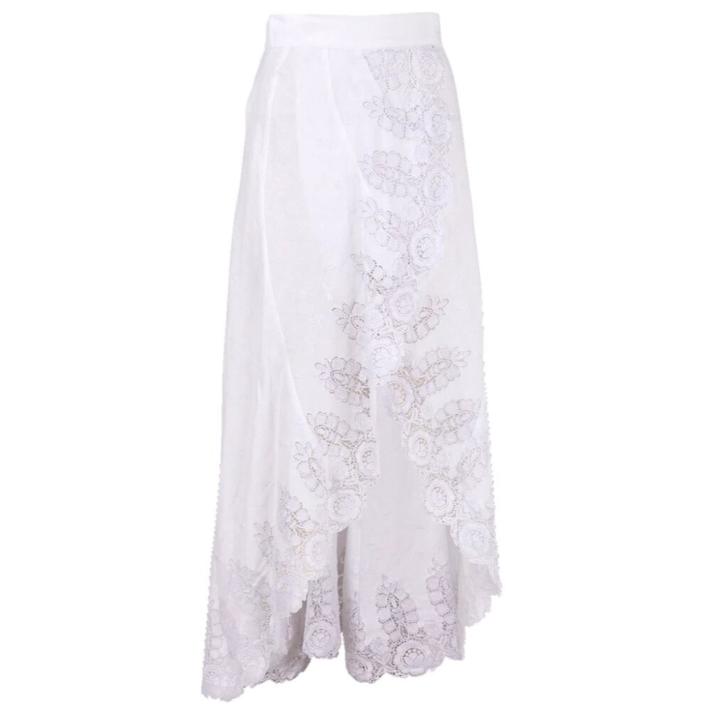 Miguelina CLARICE WRAP MAXI SKIRT Crochet Linen White Size Small